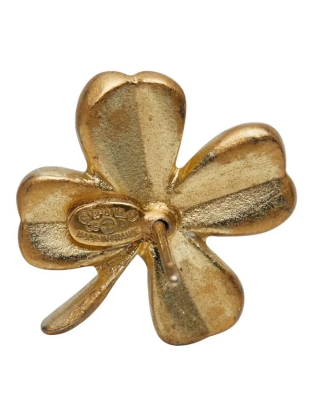 Chanel CC Logo Clover Stud Earrings Gold Plated